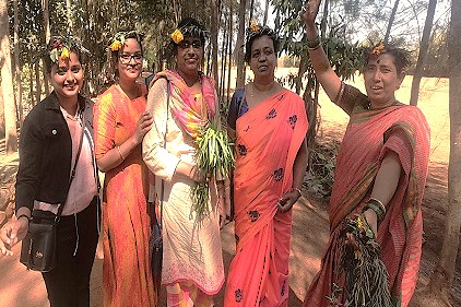 Visitors at Agadi Thota Village in Hubli, Karnataka, India, enjoy rural culture, a popular stop on the way to the Old Goa Unesco churches.