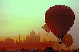 "Capture breathtaking sunrise views of the UNESCO Taj Mahal in India while hot air ballooning in Agra, a unique adventure located near the bird sanctuary at Keoladeo National Park." "Capture breathtaking sunrise views of the UNESCO Taj Mahal in India while hot air ballooning in Agra, a unique adventure located near the bird sanctuary at Keoladeo National Park."