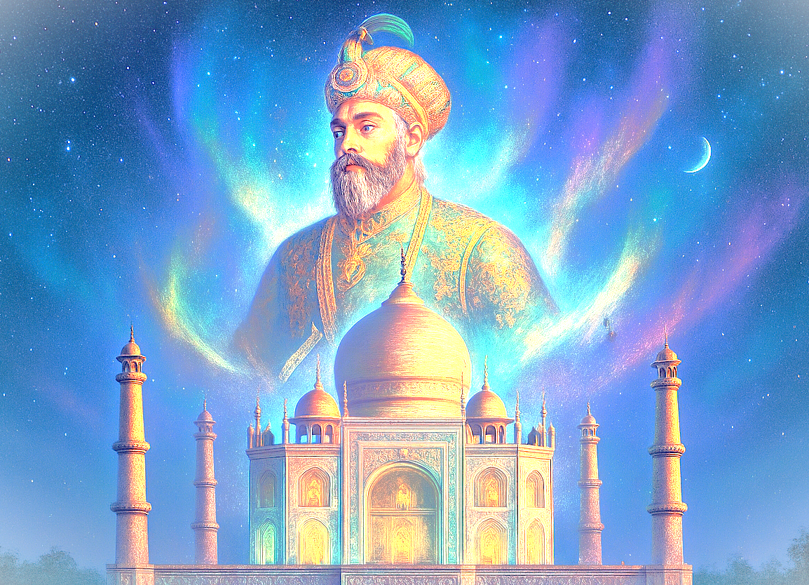 A celestial vision of Emperor Shah Jahan illustrates his eternal relationship with his creation, the Taj Mahal, a key landmark in Agra, India, for tourists also visiting Agra Fort and the nearby Unesco site of Fatehpur Sikri Fort. A celestial vision of Emperor Shah Jahan illustrates his eternal relationship with his creation, the Taj Mahal, a key landmark in Agra, India, for tourists also visiting Agra Fort and the nearby Unesco site of Fatehpur Sikri Fort.