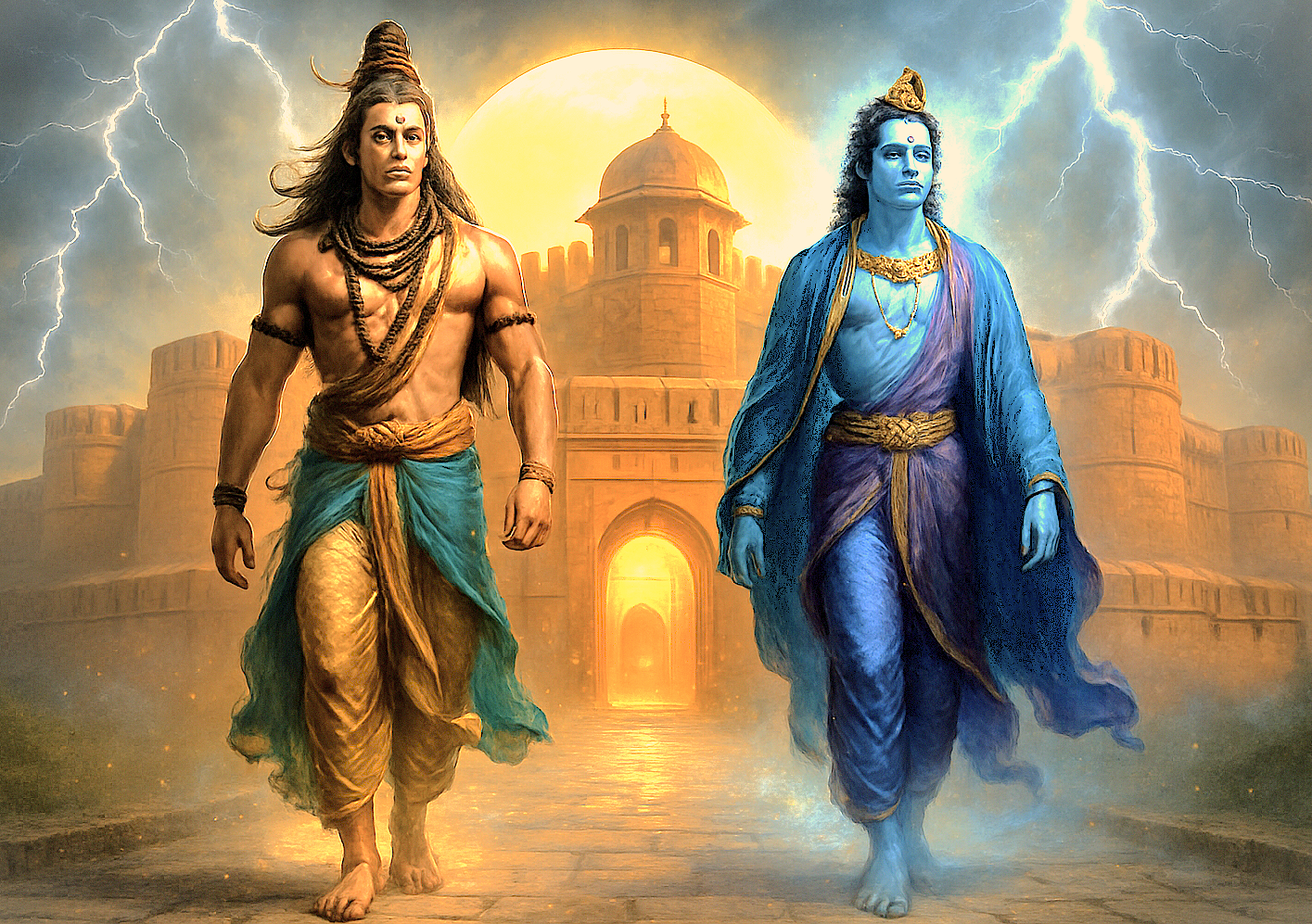 This powerful artwork visualizes the divine relationship between Hindu gods before Agra Fort, a major tourist destination in Agra, India, for those visiting the Taj Mahal and the Unesco World Heritage site of Fatehpur Sikri Fort. This powerful artwork visualizes the divine relationship between Hindu gods before Agra Fort, a major tourist destination in Agra, India, for those visiting the Taj Mahal and the Unesco World Heritage site of Fatehpur Sikri Fort.