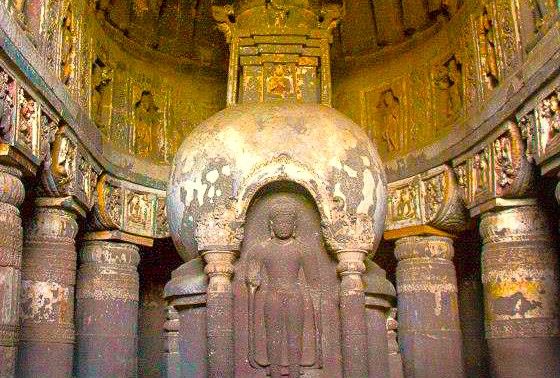 The ancient rock-cut art of the Ajanta Caves, a Unesco World Heritage site in India, is a major attraction near Aurangabad, often visited alongside the magnificent Ellora caves.