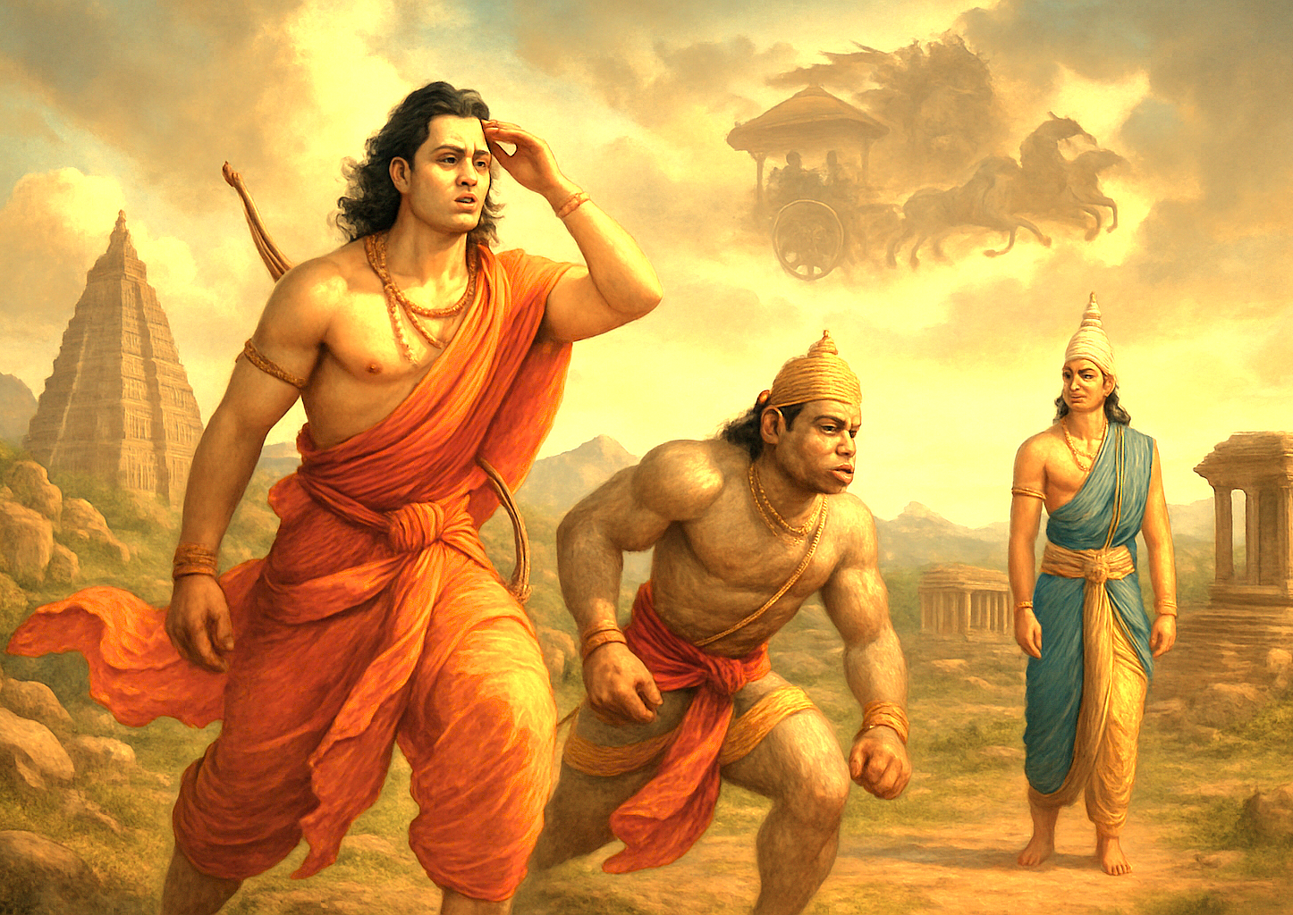 This powerful artwork depicts a scene from the Ramayana, linking Anegundi Village in Karnataka, India, to the epic's sacred geography. The region, part of the Hampi UNESCO site, is celebrated for historical treasures like the Queen's Baths, Vittala Temple, and the grand Elephant Stables. This powerful artwork depicts a scene from the Ramayana, linking Anegundi Village in Karnataka, India, to the epic's sacred geography. The region, part of the Hampi UNESCO site, is celebrated for historical treasures like the Queen's Baths, Vittala Temple, and the grand Elephant Stables.