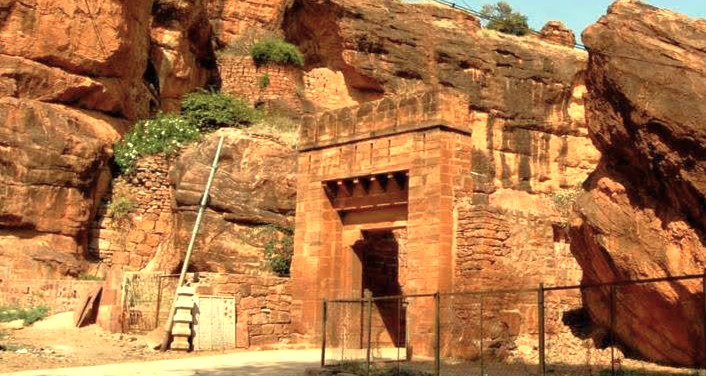 The ancient stone entrance to the Badami Fort in Karnataka, India, stands as a key historical landmark, located near the celebrated Pattadakal UNESCO World Heritage site. The ancient stone entrance to the Badami Fort in Karnataka, India, stands as a key historical landmark, located near the celebrated Pattadakal UNESCO World Heritage site.