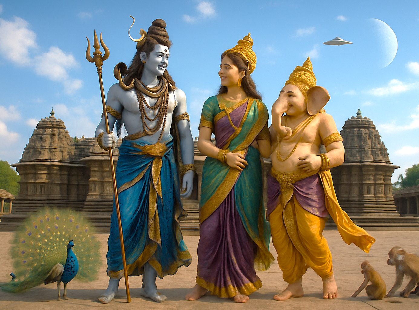 A fantasy depiction of Lord Shiva and his family at the Chandramouli Temple in Hubli, Karnataka, India, near Agadi Thota Village on the way to Old Goa Unesco churches. A fantasy depiction of Lord Shiva and his family at the Chandramouli Temple in Hubli, Karnataka, India, near Agadi Thota Village on the way to Old Goa Unesco churches.