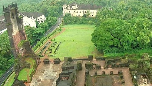 A high-angle view of the Church of Saint Augustine ruins, a famous tower and one of the Old Goa Unesco churches in Goa, India, a region also known for its beaches. A high-angle view of the Church of Saint Augustine ruins, a famous tower and one of the Old Goa Unesco churches in Goa, India, a region also known for its beaches.