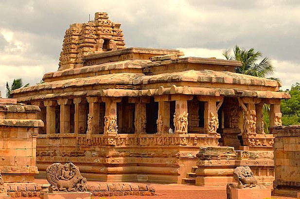 The iconic Durga temple at Aihole, India, showcases intricate Chalukyan architecture, a key heritage site located near Badami and the renowned Pattadakal UNESCO temples. The iconic Durga temple at Aihole, India, showcases intricate Chalukyan architecture, a key heritage site located near Badami and the renowned Pattadakal UNESCO temples.