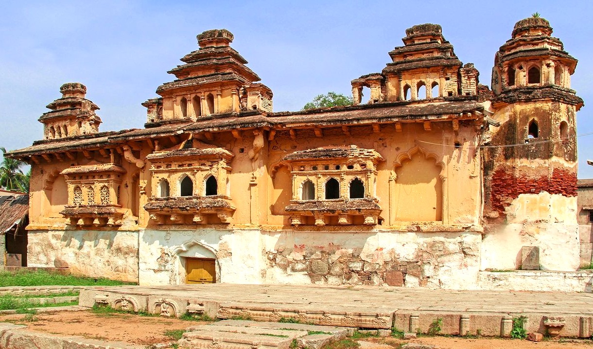 The Gagan Mahal palace is a key monument within the Hampi Unesco site in Karnataka, India, a vast area also featuring the royal Elephant stables and queens baths.