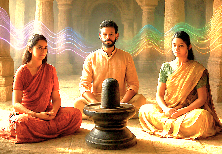 A depiction of people meditating at Gavipuram Cave Temple in Bangalore, Karnataka, India, a site near Tipu Sultan Palace ('Tiger of Mysore') for tourists visiting near Mysore Palace. A depiction of people meditating at Gavipuram Cave Temple in Bangalore, Karnataka, India, a site near Tipu Sultan Palace ('Tiger of Mysore') for tourists visiting near Mysore Palace.