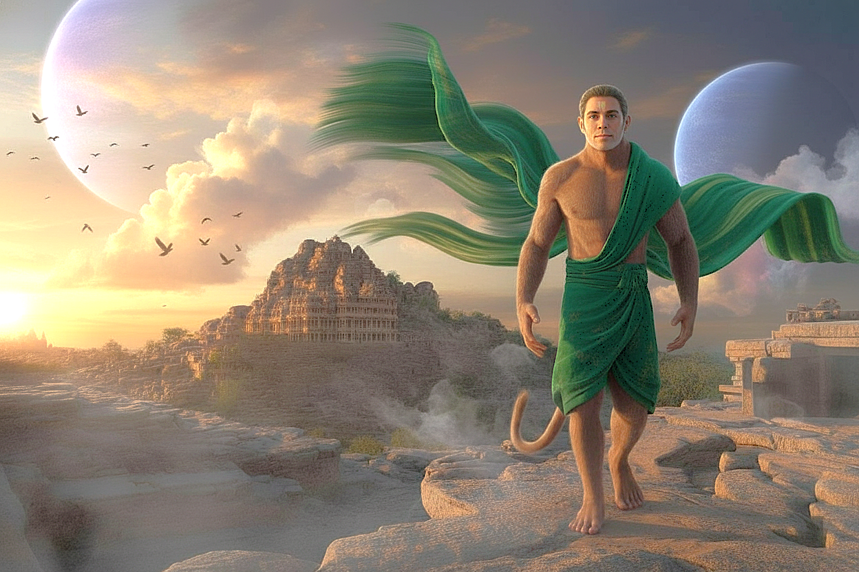 This artwork of Lord Hanuman represents the spirit of Hampi, a UNESCO site in Karnataka, India, featuring the Vittala Temple, Queen's Baths, Sanapur Lake, Hippie Island, and Hampi Archaeological Museum. This artwork of Lord Hanuman represents the spirit of Hampi, a UNESCO site in Karnataka, India, featuring the Vittala Temple, Queen's Baths, Sanapur Lake, Hippie Island, and Hampi Archaeological Museum.