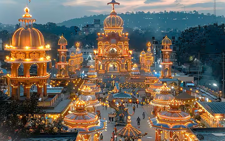 A stunning temple complex in Hubli, Karnataka, India, brilliantly illuminated for a festival, located near Utsav Rock Garden on a road trip near-Goa's Unesco Churches. A stunning temple complex in Hubli, Karnataka, India, brilliantly illuminated for a festival, located near Utsav Rock Garden on a road trip near-Goa's Unesco Churches.