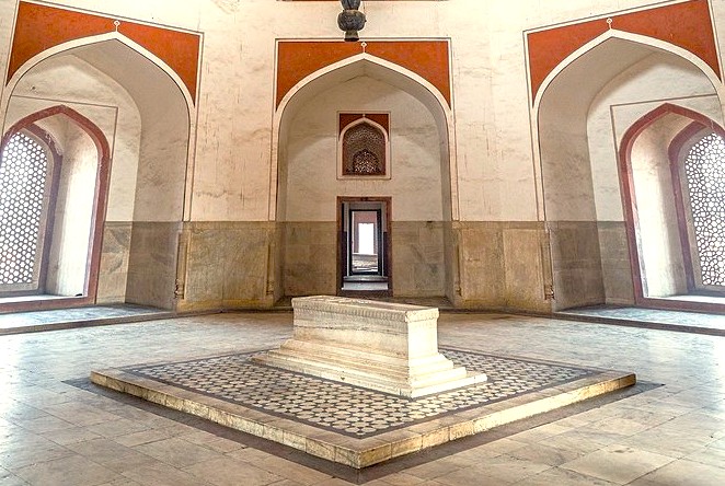 The marble cenotaph inside Humayun's Tomb, a UNESCO site in Delhi, India, a key Mughal monument near the Red Fort and Qutub Minar. The marble cenotaph inside Humayun's Tomb, a UNESCO site in Delhi, India, a key Mughal monument near the Red Fort and Qutub Minar.