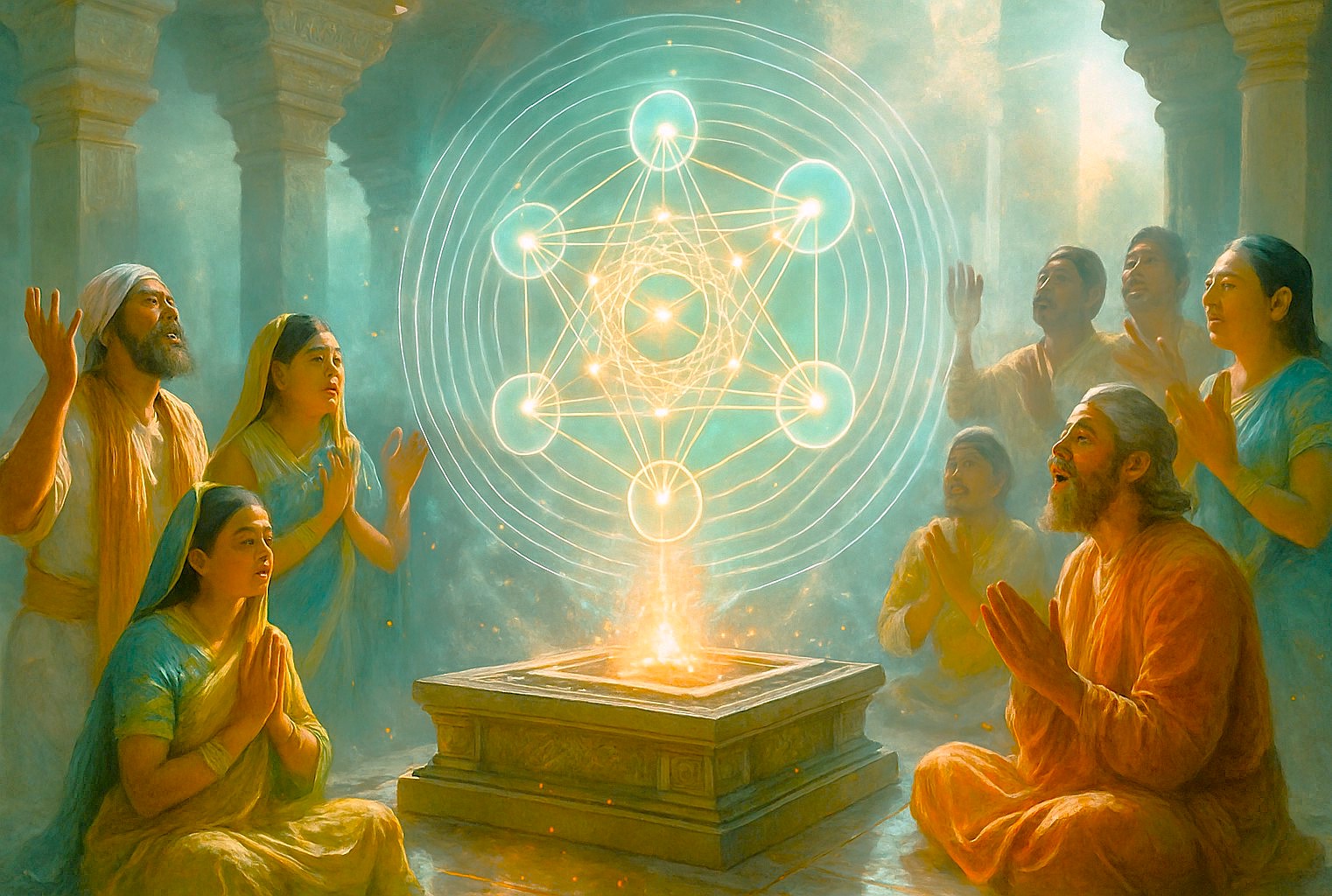 A mystical artwork of devotees meditating on sacred geometry at the Isha Temple near Coimbatore, Tamil Nadu, India. This famous yoga center is a major spiritual destination for tourists and seekers visiting the popular nearby hill stations of Kodaikanal and Ooty. A mystical artwork of devotees meditating on sacred geometry at the Isha Temple near Coimbatore, Tamil Nadu, India. This famous yoga center is a major spiritual destination for tourists and seekers visiting the popular nearby hill stations of Kodaikanal and Ooty.