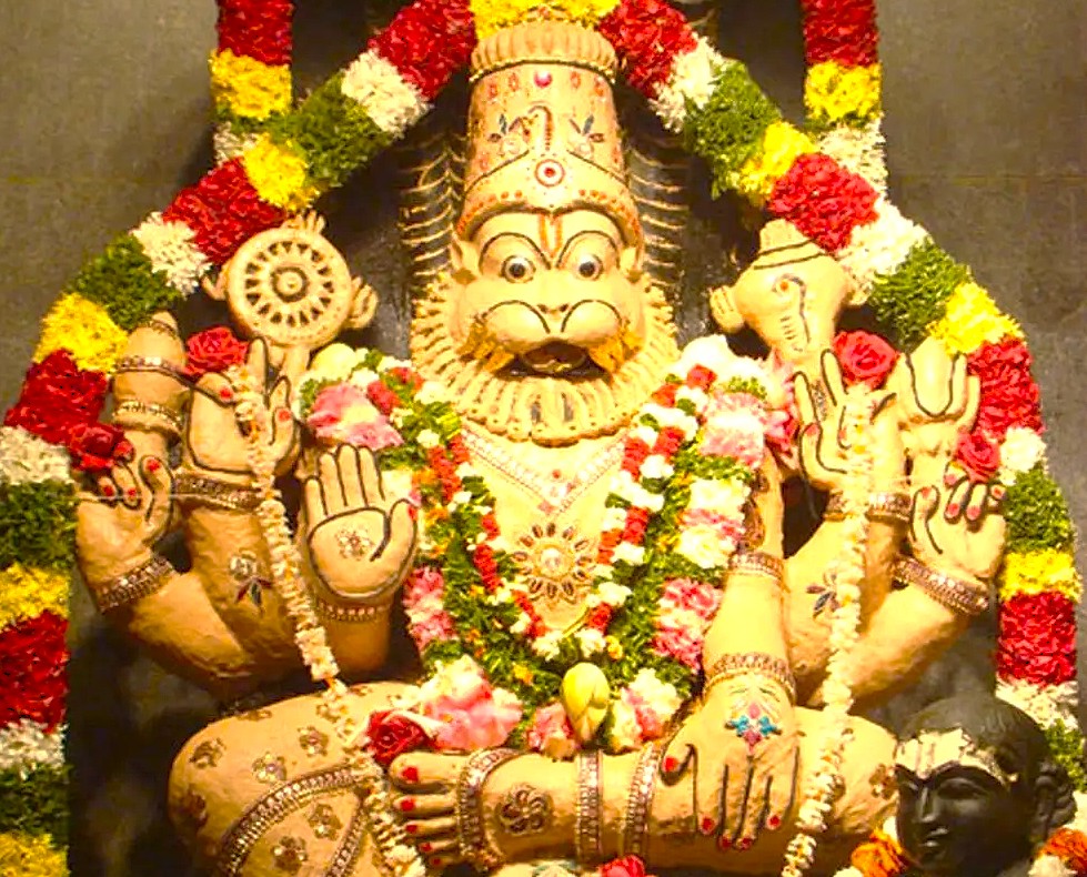 The Lord Narasimha deity at a Bangalore temple in Karnataka, India, a site for tourists also visiting Vidhana Soudha, Tipu Sultan Palace ('Tiger of Mysore'), near Mysore Palace. The Lord Narasimha deity at a Bangalore temple in Karnataka, India, a site for tourists also visiting Vidhana Soudha, Tipu Sultan Palace ('Tiger of Mysore'), near Mysore Palace.