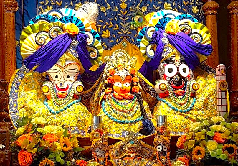 The Jagannath deities at ISKCON Temple Bangalore in Karnataka, India, a spiritual site near Tipu Sultan Palace ('Tiger of Mysore') for tourists visiting near Mysore Palace. The Jagannath deities at ISKCON Temple Bangalore in Karnataka, India, a spiritual site near Tipu Sultan Palace ('Tiger of Mysore') for tourists visiting near Mysore Palace.