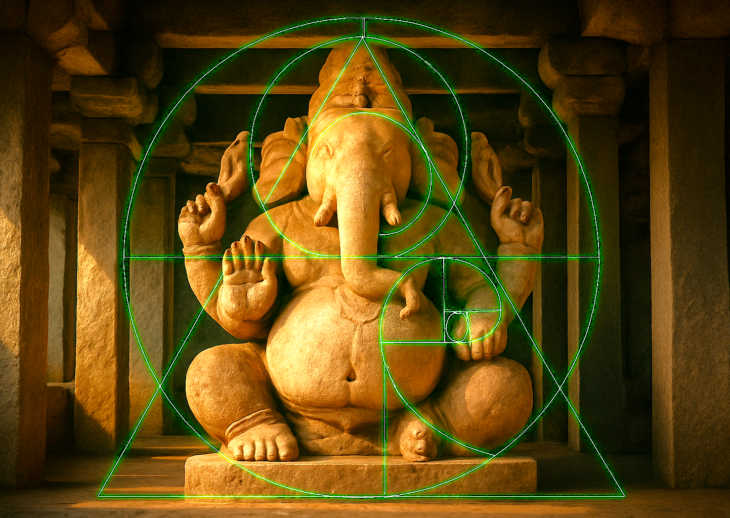 The Kadalekalu Ganesha statue showcases sacred geometry and the Golden Ratio, highlighting the incredible Vijayanagara architecture at the Hampi, Karnataka, India UNESCO site. The Kadalekalu Ganesha statue showcases sacred geometry and the Golden Ratio, highlighting the incredible Vijayanagara architecture at the Hampi, Karnataka, India UNESCO site.