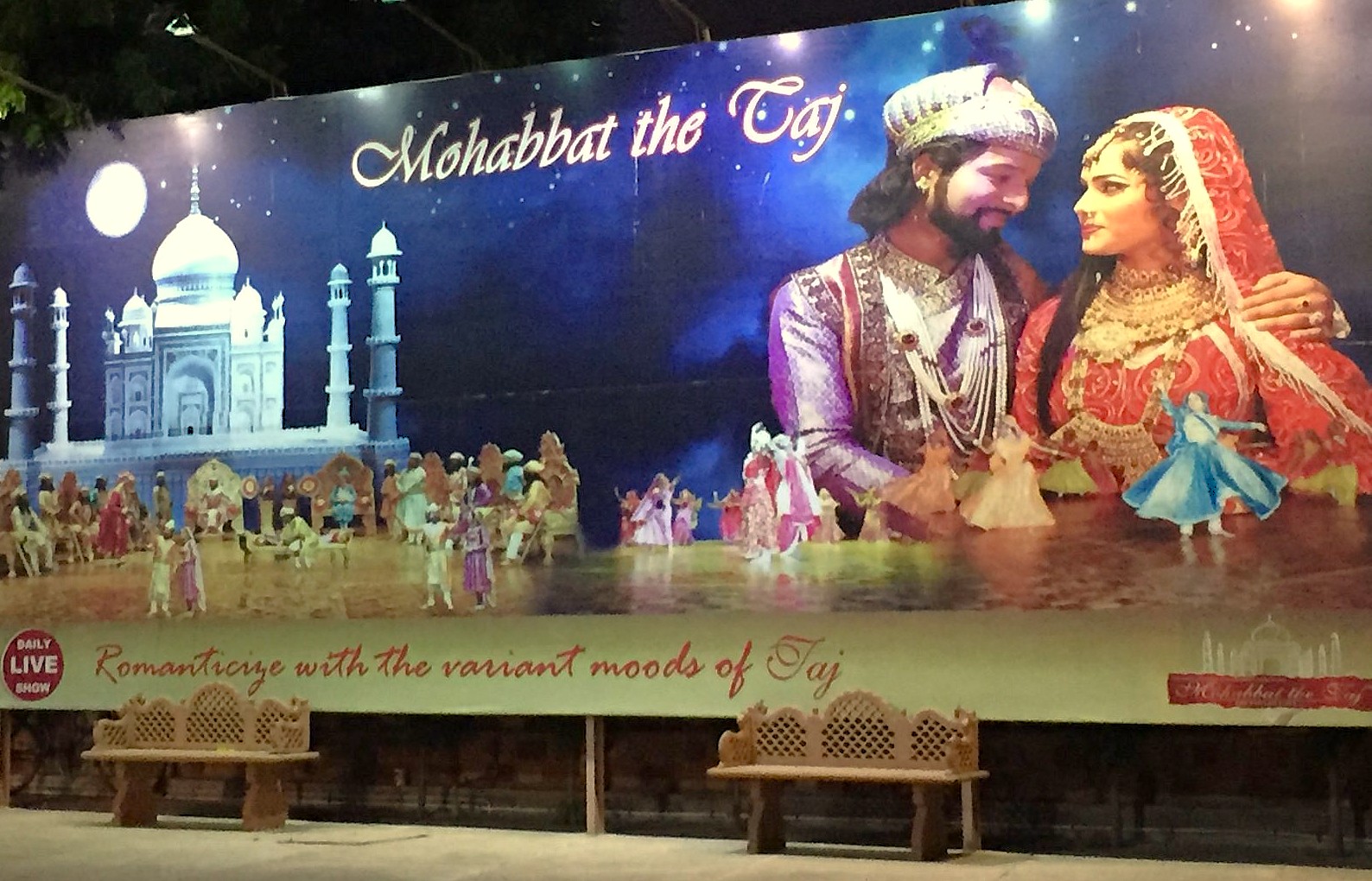 The live show at the Kalakriti Cultural Center in Agra, India, dramatizes the legendary love relationship behind the Taj Mahal, a popular attraction for tourists visiting Agra Fort, the Unesco site Fatehpur Sikri Fort, and nearby Keoladeo National Park. The live show at the Kalakriti Cultural Center in Agra, India, dramatizes the legendary love relationship behind the Taj Mahal, a popular attraction for tourists visiting Agra Fort, the Unesco site Fatehpur Sikri Fort, and nearby Keoladeo National Park.