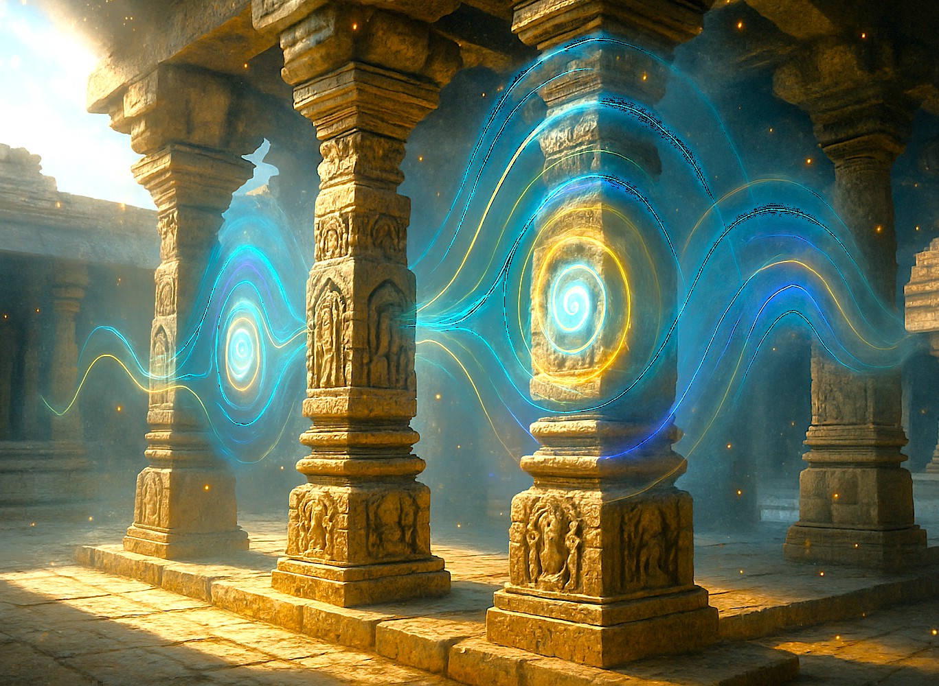 Ancient stone musical pillars in Hampi, Karnataka resonate Solfeggio frequency sound waves under bright sunlight in South India temple, captivating travelers from Mysore and Bangalore. Ancient stone musical pillars in Hampi, Karnataka resonate Solfeggio frequency sound waves under bright sunlight in South India temple, captivating travelers from Mysore and Bangalore.