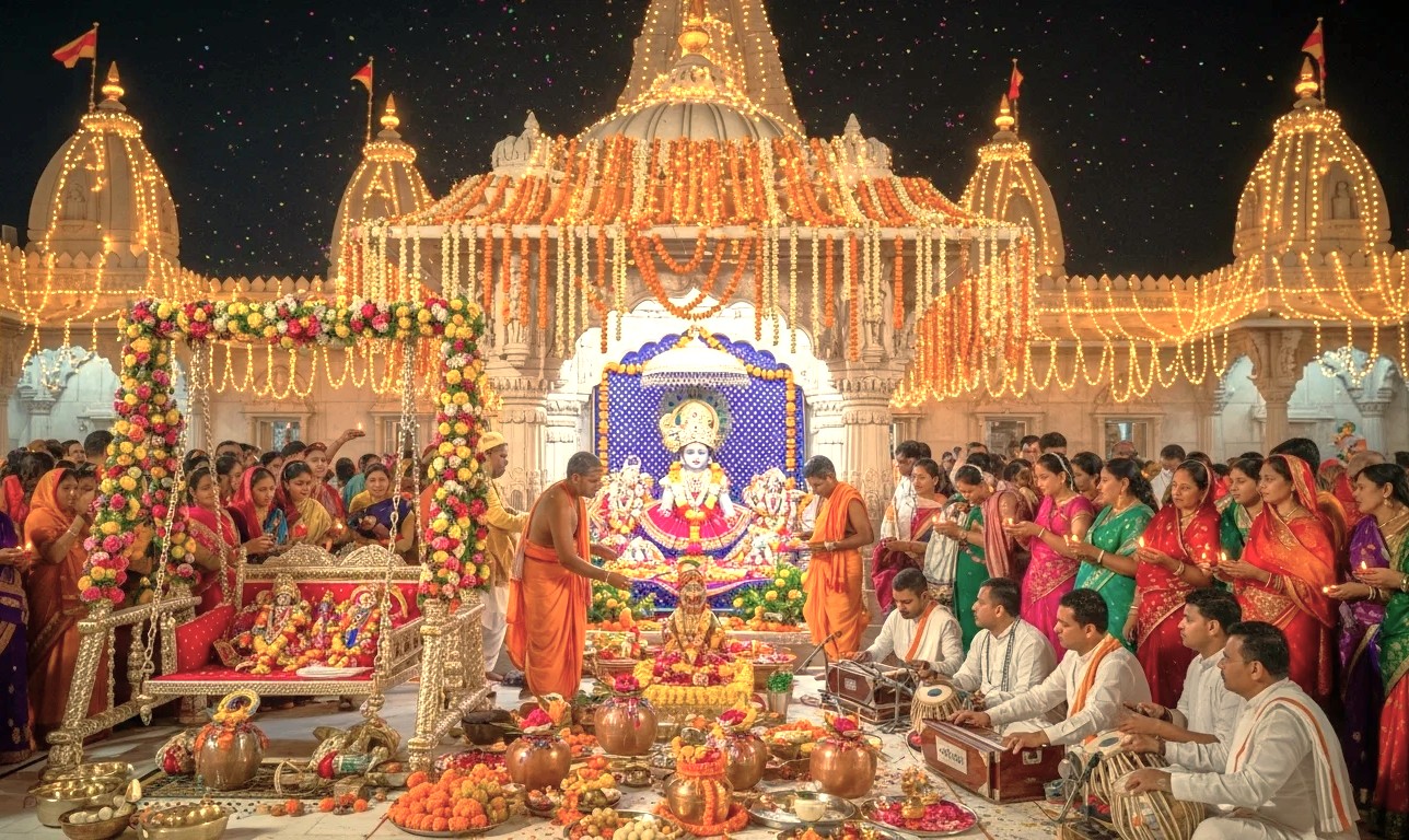 "Join the vibrant festive celebrations at Krishna Janmabhoomi Temple Mathura India, a spiritual highlight located near Agra and the UNESCO Taj Mahal, showcasing the rich cultural traditions of India." "Join the vibrant festive celebrations at Krishna Janmabhoomi Temple Mathura India, a spiritual highlight located near Agra and the UNESCO Taj Mahal, showcasing the rich cultural traditions of India."