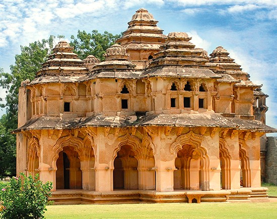 The iconic Lotus Mahal is a highlight of the Hampi Unesco site in Karnataka, India, located near the royal Elephant stables and the magnificent queens baths.
