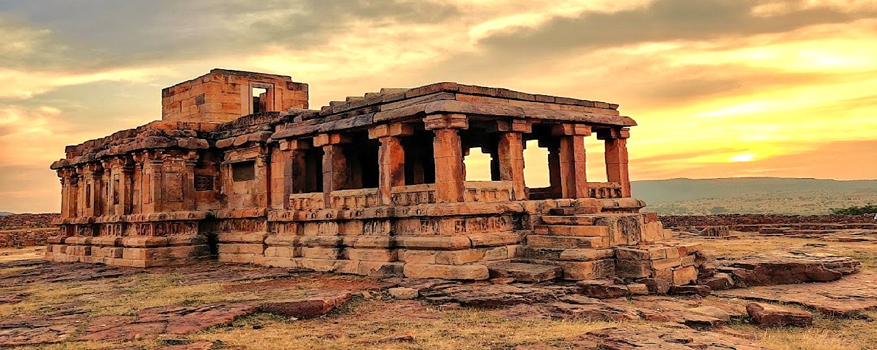 The ancient Meguti Temple in Aihole, India, glows at sunset, a key Jain monument located near Badami and the renowned Pattadakal UNESCO temples. The ancient Meguti Temple in Aihole, India, glows at sunset, a key Jain monument located near Badami and the renowned Pattadakal UNESCO temples.
