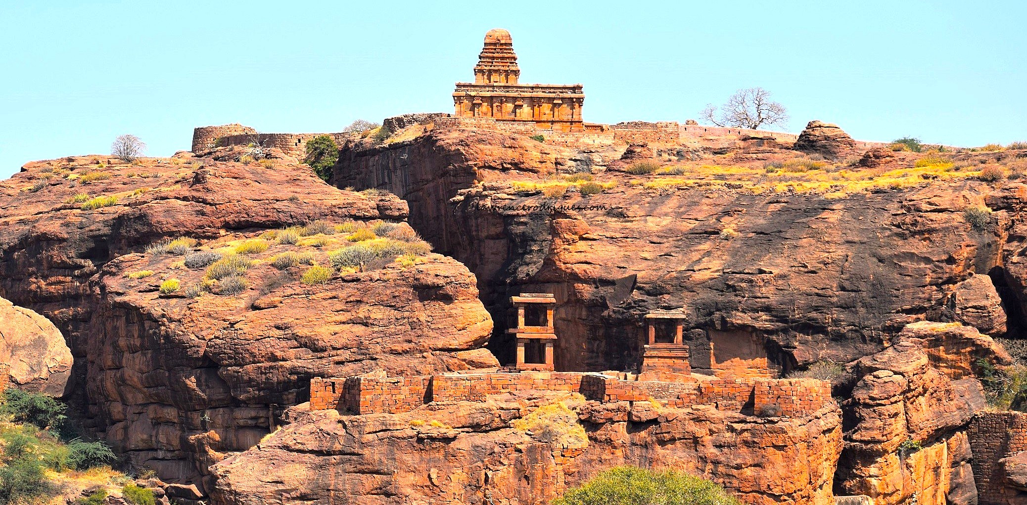 The 7th-century Malegitti Shivalaya Temple dramatically crowns the rocky landscape of Badami Fort, Karnataka, India, a stunning example of Chalukyan architecture near the Pattadakal UNESCO site. The 7th-century Malegitti Shivalaya Temple dramatically crowns the rocky landscape of Badami Fort, Karnataka, India, a stunning example of Chalukyan architecture near the Pattadakal UNESCO site.