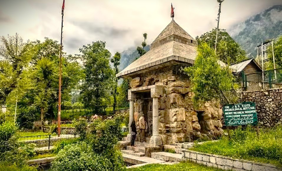 The ancient stone architecture of Mamleshwara Temple, a historic and spiritual monument near the Lidder River in Pahalgam, Jammu and Kashmir, India, showcasing regional heritage. The ancient stone architecture of Mamleshwara Temple, a historic and spiritual monument near the Lidder River in Pahalgam, Jammu and Kashmir, India, showcasing regional heritage.