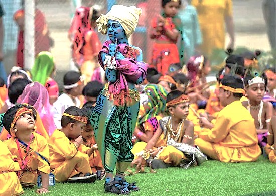 Children dressed as Lord Krishna participate in a vibrant cultural festival in Mathura, India, near the Taj Mahal and Agra Fort, against a backdrop of the UNESCO-listed Keoladeo National Park. Children dressed as Lord Krishna participate in a vibrant cultural festival in Mathura, India, near the Taj Mahal and Agra Fort, against a backdrop of the UNESCO-listed Keoladeo National Park.