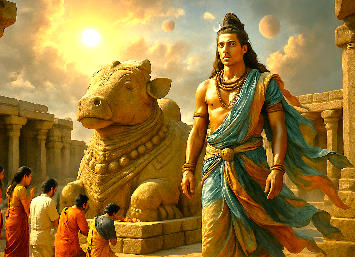 Artistic rendering of Lord Shiva with the Nandi Bull at Lepakshi, symbolizing deep devotion found near the UNESCO heritage site of Pattadakal, India. Artistic rendering of Lord Shiva with the Nandi Bull at Lepakshi, symbolizing deep devotion found near the UNESCO heritage site of Pattadakal, India.