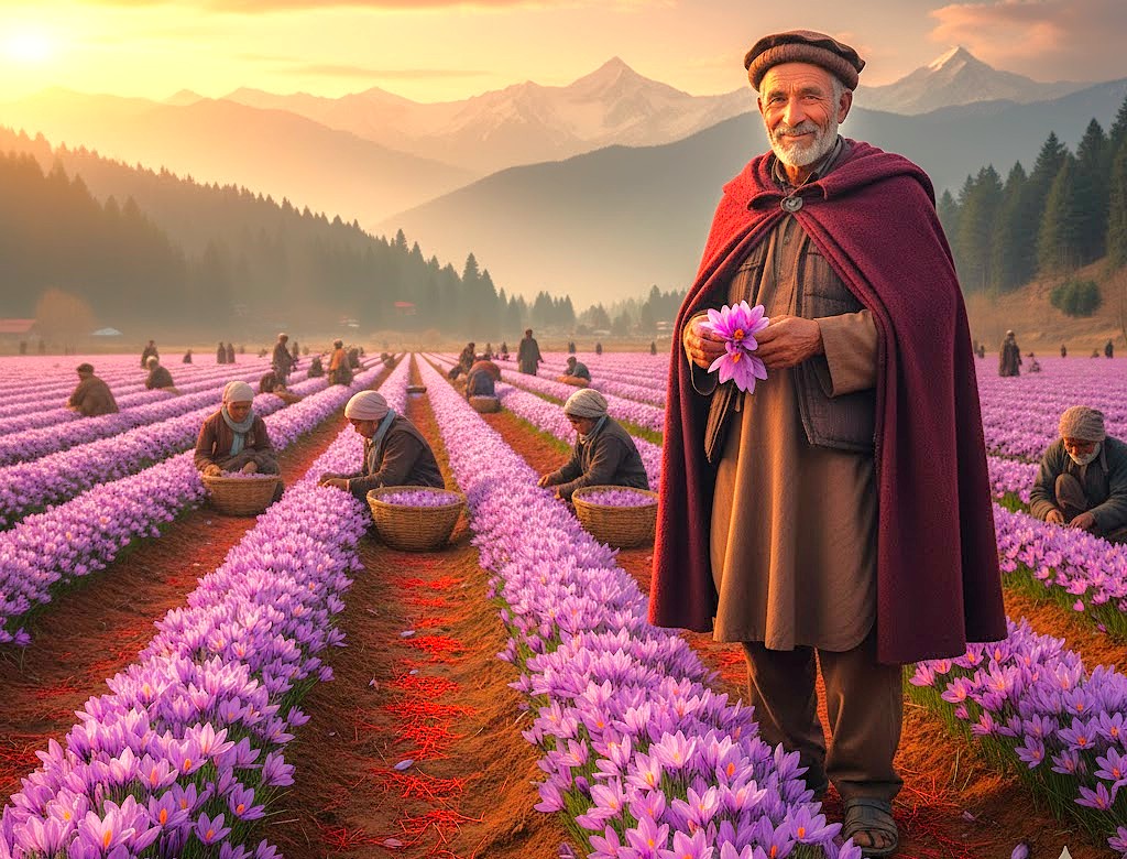 An artistic depiction of Hari Pratap in the Pampore Saffron fields, set against the Himalayas. This region, near Lidder River Pahalgam and near Betaab Valley, is celebrated, as Kashmir-Srinagar is a Unesco city of arts. An artistic depiction of Hari Pratap in the Pampore Saffron fields, set against the Himalayas. This region, near Lidder River Pahalgam and near Betaab Valley, is celebrated, as Kashmir-Srinagar is a Unesco city of arts.