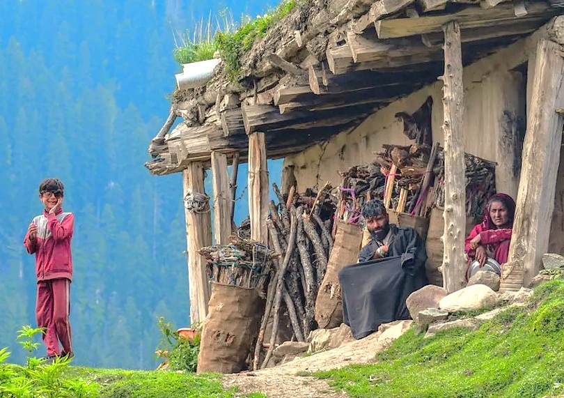 Local village life near Pari Mahal in the mountains surrounding Srinagar, reflecting the natural beauty and community spirit in Jammu and Kashmir, India.