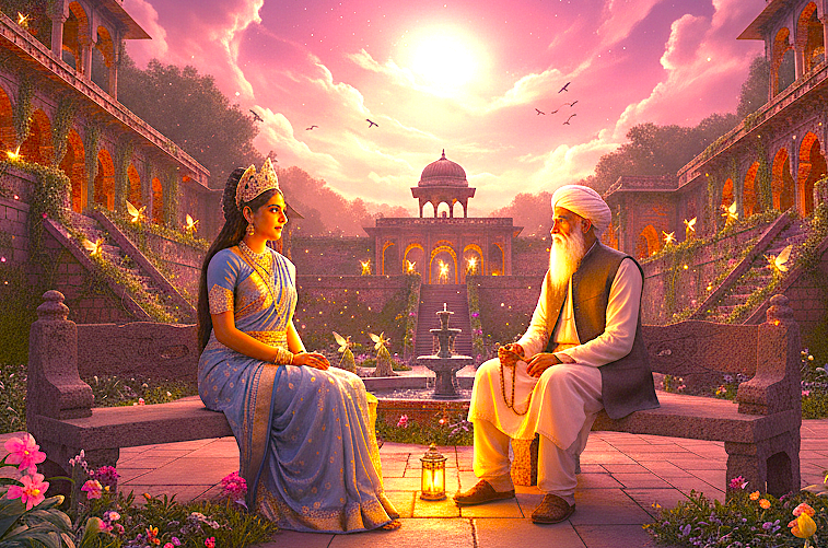 This artistic depiction of Goddess Sharika and a Sufi Saint at Pari Mahal symbolizes the spiritual fusion central to Srinagar's UNESCO Creative Arts culture in Jammu and Kashmir, India.