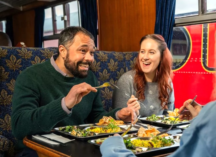 Enjoying food on the Railway trip from srinagar to Banil, which begins where Kashmir-Srinagar is a Unesco city of arts. This Himalayas route is near Lidder River Pahalgam and near Betaab Valley. Enjoying food on the Railway trip from srinagar to Banil, which begins where Kashmir-Srinagar is a Unesco city of arts. This Himalayas route is near Lidder River Pahalgam and near Betaab Valley.