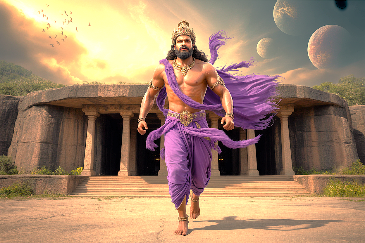 An artistic depiction of Ravana, namesake of the Ravana Pralad Cave Temple in Aihole, Karnataka, India, a historic site near Badami and the Pattadakal UNESCO site. An artistic depiction of Ravana, namesake of the Ravana Pralad Cave Temple in Aihole, Karnataka, India, a historic site near Badami and the Pattadakal UNESCO site.