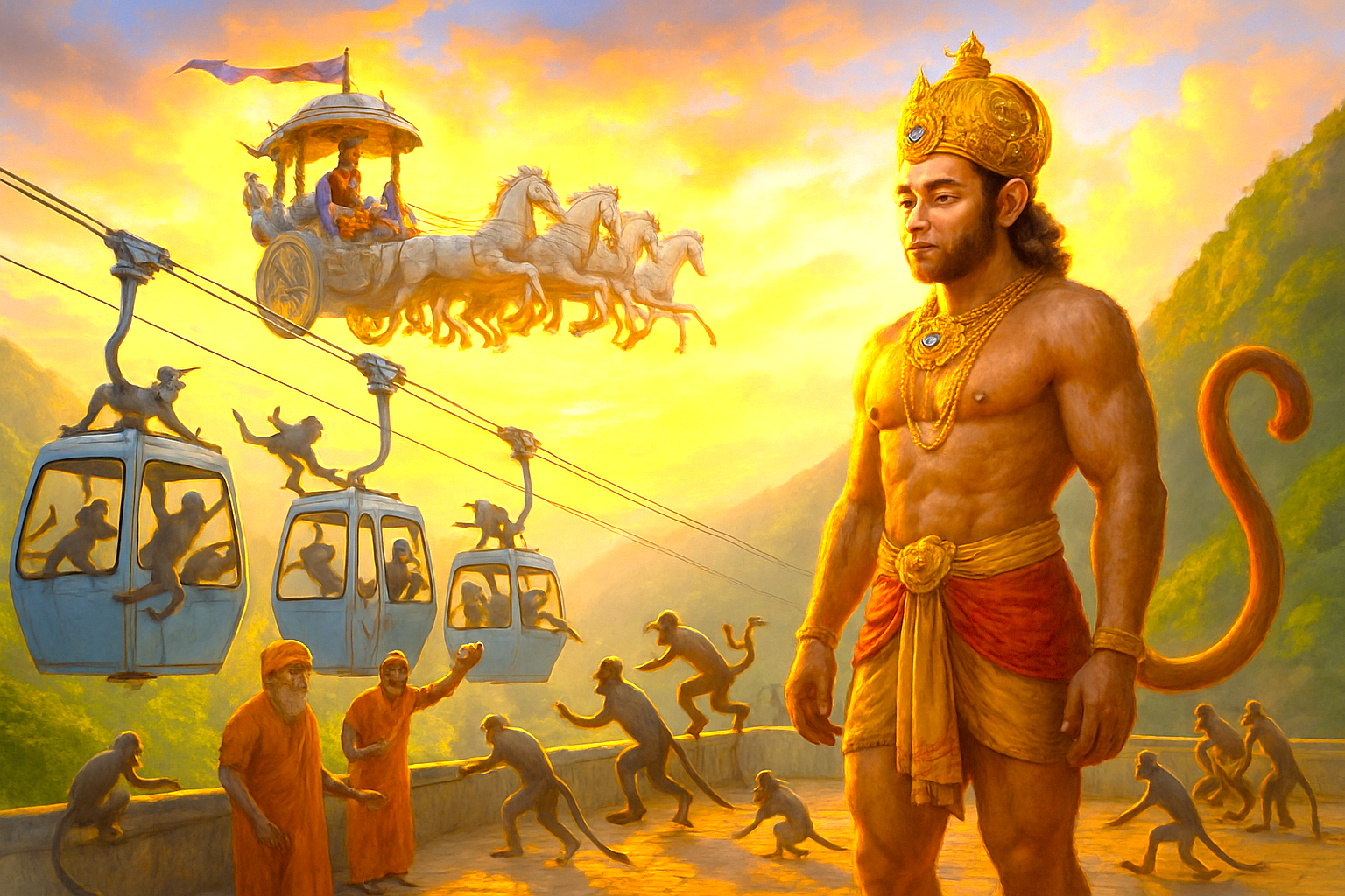 Mystical Savitri Temple Ropeway at Pushkar in Rajasthan, India, links Ajmer between Jaipur and Agra en route to the Taj Mahal, blending divine Hanuman legends with panoramic cable car views.