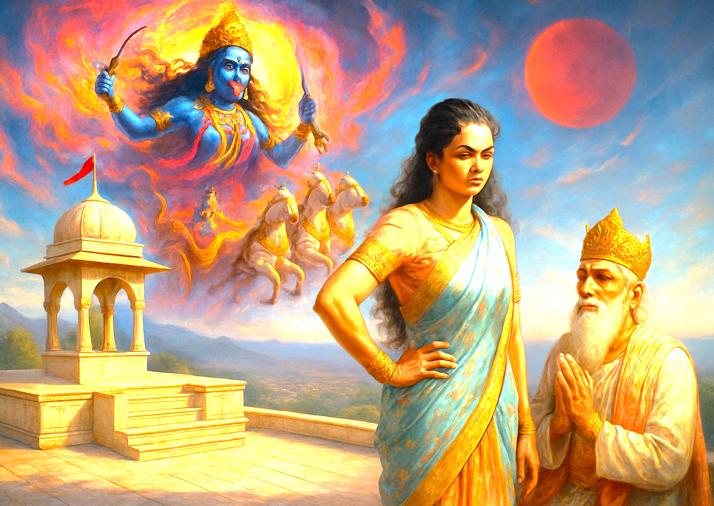 The mythological argument between Goddess Savitri and Brahma is the founding legend of the Savitri Temple in Ajmer, near Pushkar, a sacred site in Rajasthan, India, near UNESCO-Jaipur.