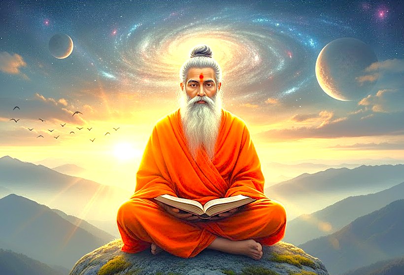 A mystical image of a sage meditating high in the Himalayas, symbolizing the spiritual seeking near Sinthan Top and Shankaracharya Hill in Srinagar, Kashmir-India.