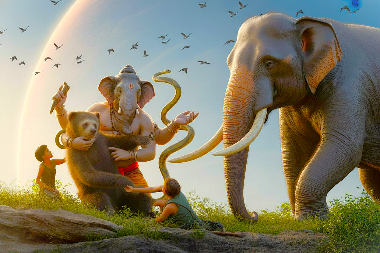 This mythical artwork of Lord Ganesha highlights the sacred relationship with rescued animals at the SOS Wildlife Conservation Center, a spiritual experience for tourists in Agra, India, visiting the Taj Mahal, Agra Fort, the Unesco site Fatehpur Sikri Fort, and Keoladeo National Park. This mythical artwork of Lord Ganesha highlights the sacred relationship with rescued animals at the SOS Wildlife Conservation Center, a spiritual experience for tourists in Agra, India, visiting the Taj Mahal, Agra Fort, the Unesco site Fatehpur Sikri Fort, and Keoladeo National Park.