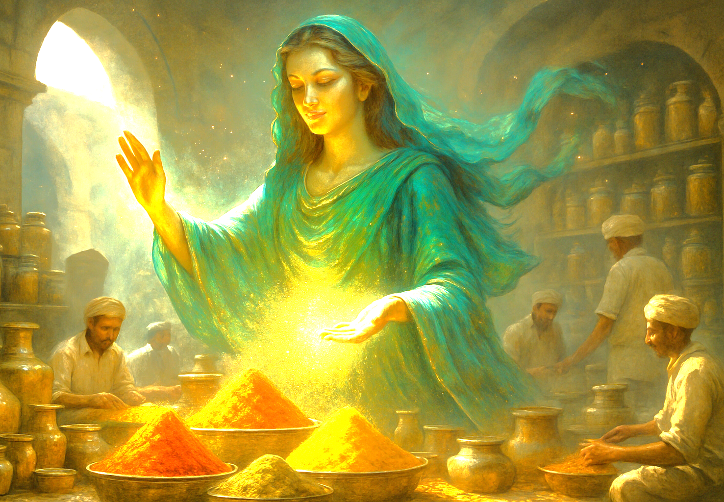 This artistic image captures the magical spirit of India's famous Chandni-chowk-spice-market in Delhi, a historic area near UNESCO World Heritage sites like the Red Fort and Humayun's Tomb. This artistic image captures the magical spirit of India's famous Chandni-chowk-spice-market in Delhi, a historic area near UNESCO World Heritage sites like the Red Fort and Humayun's Tomb.