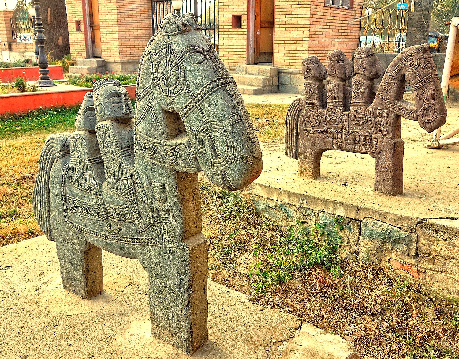 Ancient carved stone horse sculptures from the Sri Pratap Museum in Srinagar, preserving the heritage of Kashmir-India, a UNESCO City of Arts, near the Himalayas. Ancient carved stone horse sculptures from the Sri Pratap Museum in Srinagar, preserving the heritage of Kashmir-India, a UNESCO City of Arts, near the Himalayas.