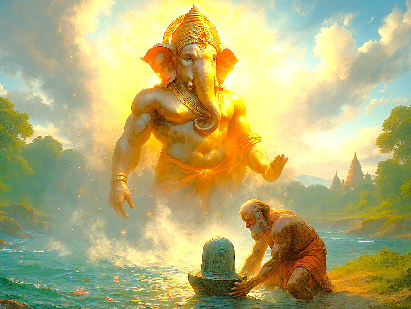 Long ago, the sage Vibishana, brother of demon king Ravana, was given a special idol of Lord Ranganatha by Lord Rama as a reward for his goodness. While carrying the statue to Sri Lanka, Vibishana stopped at Trichy to rest. Ganesha, wanting the idol to remain in India, appeared as a young boy. Vibishana asked the boy to hold the idol and not place it down. But Ganesha tricked him and set the idol on the ground, making it impossible to move. Discovered in his true form atop the hill, Ganesha is worshipped as Ucchi Pillayar. This myth explains the origin of the temple and Ganesha’s playful role in Tamil legend. Long ago, the sage Vibishana, brother of demon king Ravana, was given a special idol of Lord Ranganatha by Lord Rama as a reward for his goodness. While carrying the statue to Sri Lanka, Vibishana stopped at Trichy to rest. Ganesha, wanting the idol to remain in India, appeared as a young boy. Vibishana asked the boy to hold the idol and not place it down. But Ganesha tricked him and set the idol on the ground, making it impossible to move. Discovered in his true form atop the hill, Ganesha is worshipped as Ucchi Pillayar. This myth explains the origin of the temple and Ganesha’s playful role in Tamil legend.