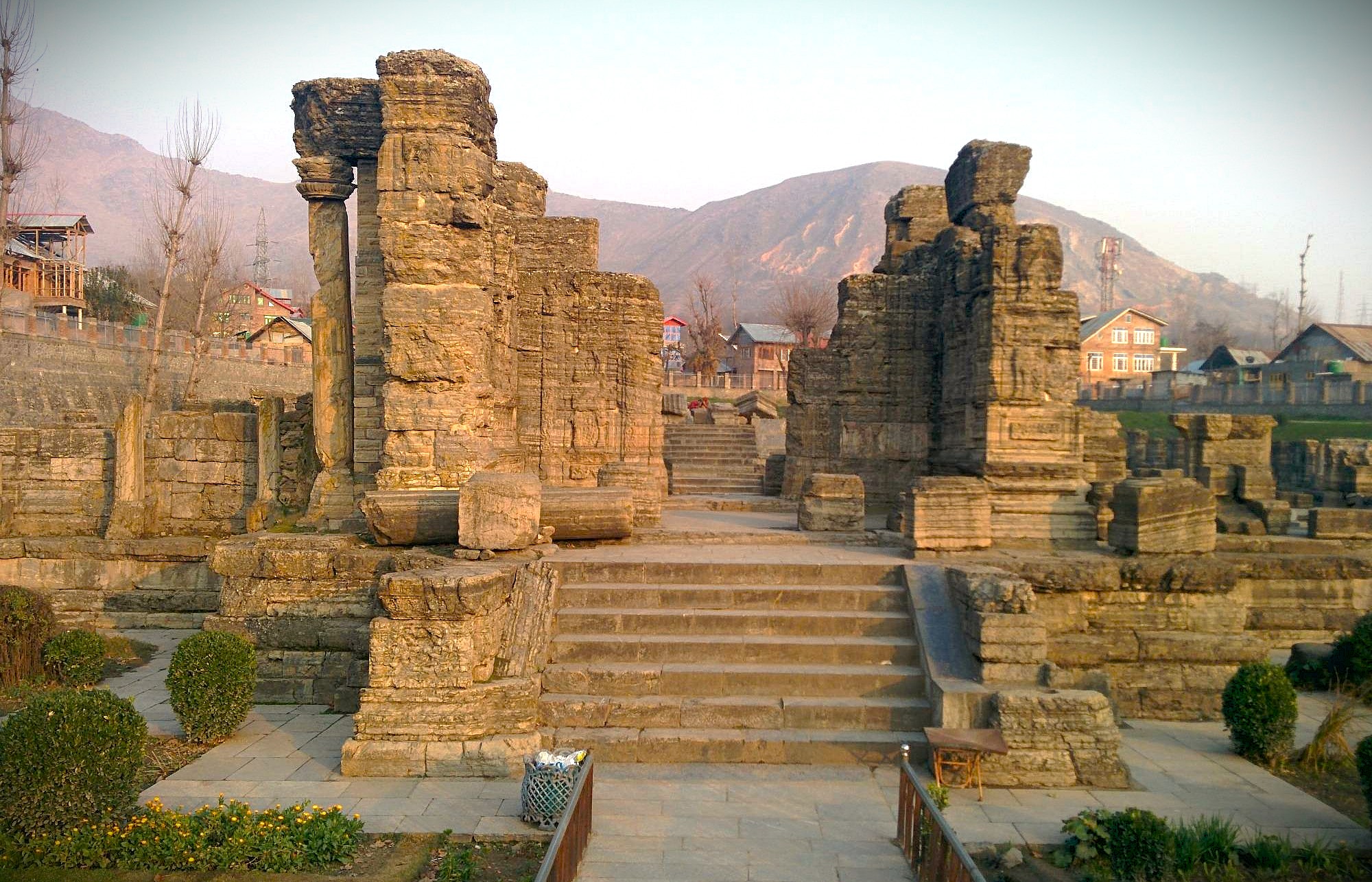 The Vishveshwara temple ruins near Anantnag, Kashmir-Srinagar, India, are striking examples of ancient Hindu architecture nestled amongst the Himalayas, echoing the history found near Shankaracharya Hill and the distant view towards Sinthan Top, representing the region's rich heritage despite not being a current Unesco City of Arts. The Vishveshwara temple ruins near Anantnag, Kashmir-Srinagar, India, are striking examples of ancient Hindu architecture nestled amongst the Himalayas, echoing the history found near Shankaracharya Hill and the distant view towards Sinthan Top, representing the region's rich heritage despite not being a current Unesco City of Arts.