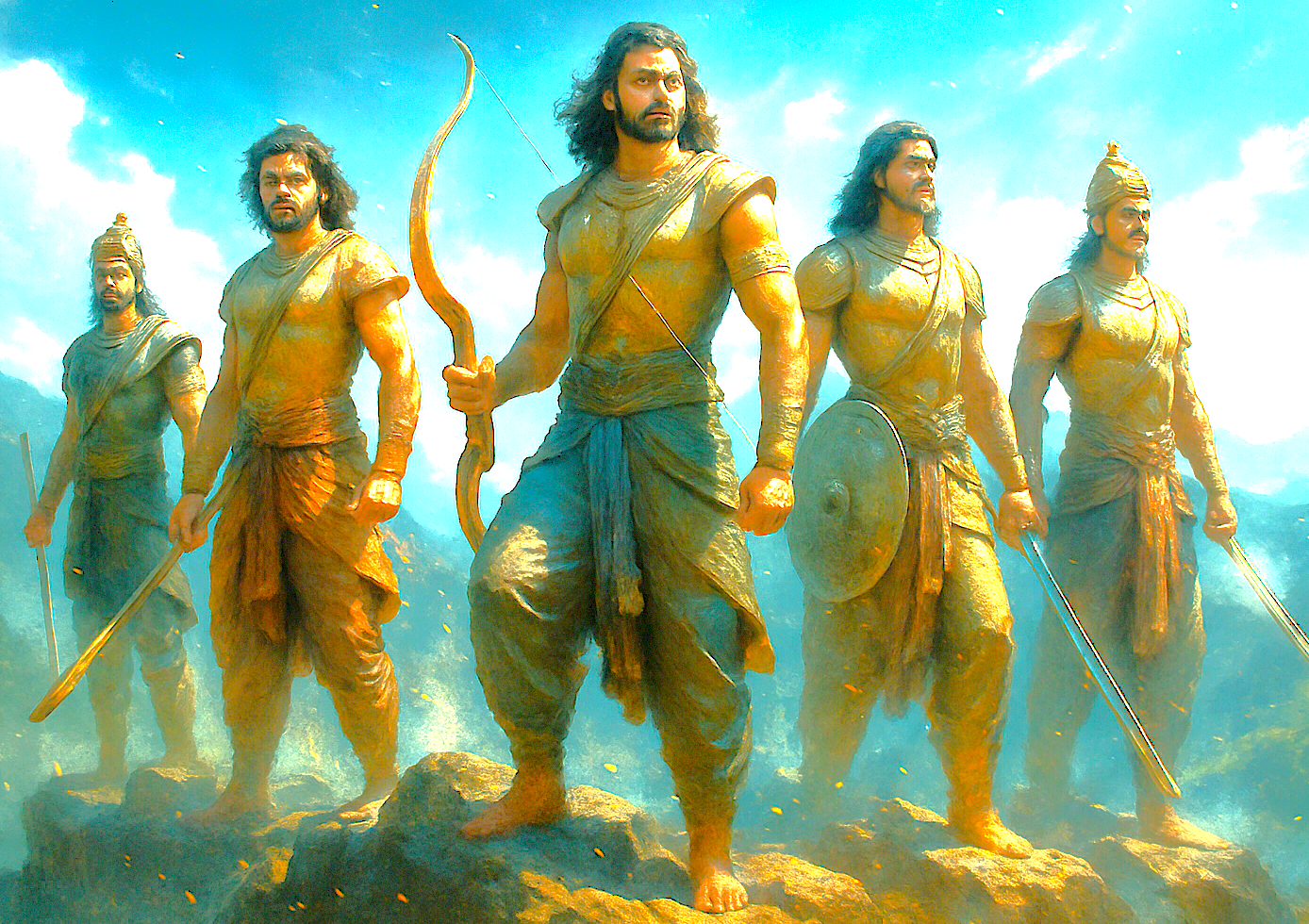 This artwork of the legendary Pandavas captures the powerful relationship of brotherhood. Their ancient stories resonate throughout the UNESCO Western Ghats, a region you can explore on a Coimbatore to Kodaikanal road trip via Munnar and the Palani Hills in India.